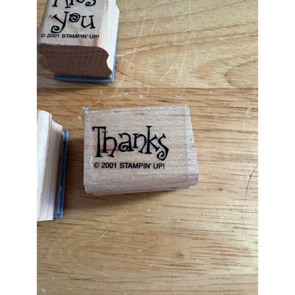 Stampin Up! 2001 Wooden Rubber Stamps Set Of 5 Congrats! Miss You Thanks Designs - Picture 7 of 9